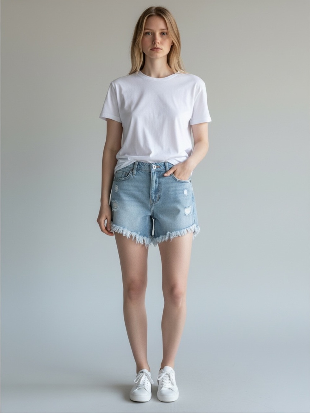 Celebrity Pink Light Blue Distressed Denim Shorts NWT Size 7/28